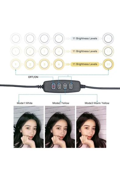 SMAYLİNG 10ınç Youtuber Led Işıklı Tripod Selfie Makyaj Işığı Sürekli Ring Light 26cm 2.1 M Ayaklı Tripot - 6