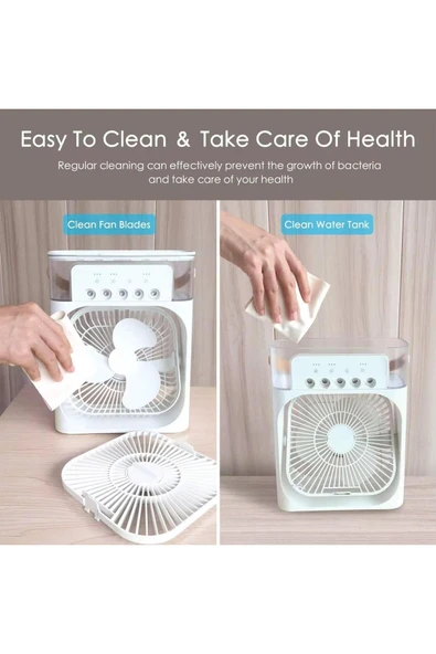 SMAYLİNG Taşınabilir Su Püskürtmeli Masa Üstü Fan 600 ml Hazne 7 Renk LED Işık Zaman Ayarlı Buz Eklenebilir - 6