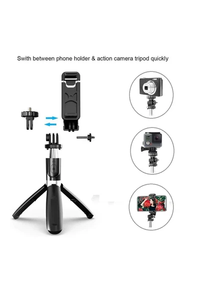 SMAYLİNG Kablosuz Stant Tripod Katlanabilir Uzatılabilir Selfi Çubuğu Ios&android Gopro Uyumlu Vlog Kit - 6
