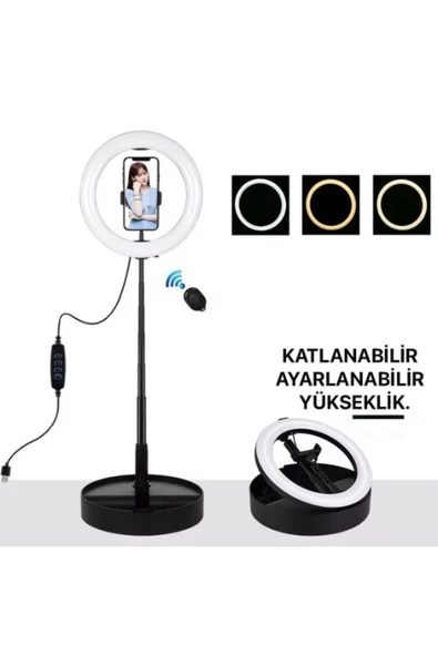 SMAYLİNG Teleskopik Halka Lamba Ring Light Taşınabilir Katlanır Selfie Işığı Makeup Led Tripod Işık - 5