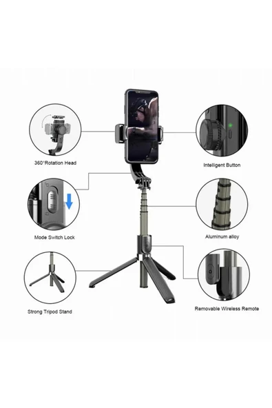 SMAYLİNG Gimbal Yarı Profesyonel Stabilizatör Selfie Çubuk Tripod Kumandalı Sabitleyici Video Fotoğraf Çekim - 5