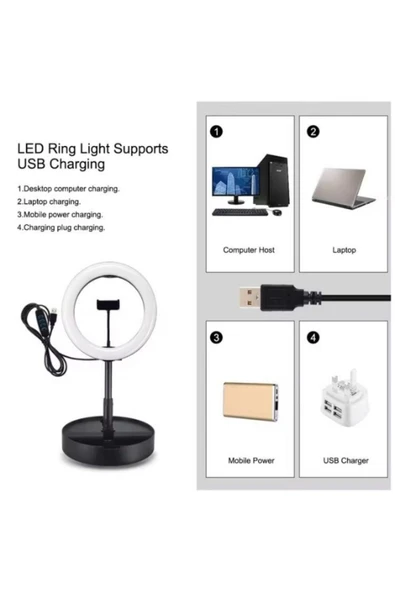 SMAYLİNG Teleskopik Halka Lamba Ring Light Taşınabilir Katlanır Selfie Işığı Makeup Led Tripod Işık - 7