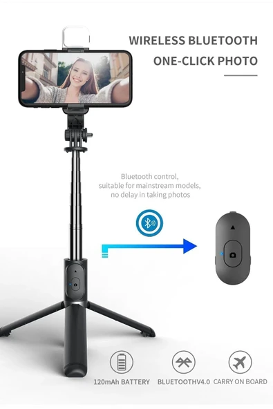 SMAYLİNG Kablosuz Işıklı Stant Tripod Katlanabilir Selfi Çubuğu Ios&android Vlog Kit Tiktok Instagram Pro - 4