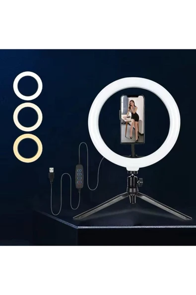 SMAYLİNG Masa Üstü Işık Tripodlu Makyaj Işığı Video Çekim Tiktok YouTube Işığı 3 Işık Modu + Telefon Tutucu