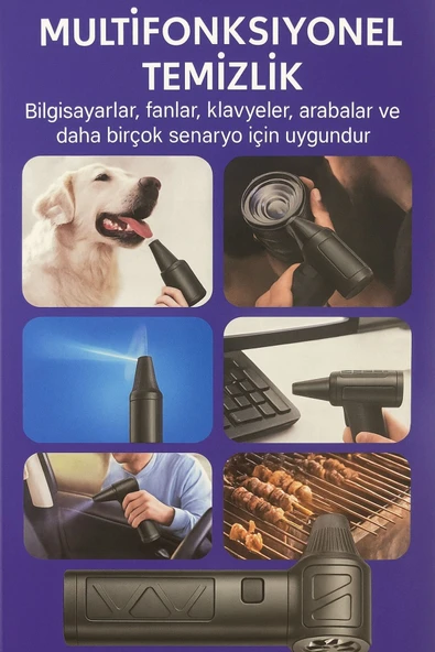 SMAYLİNG Kablosuz Hava Üfleyici | Çok Fonksiyonlu Temizleyici | USB-C Şarjlı Mini Vakumlu Blower - 6