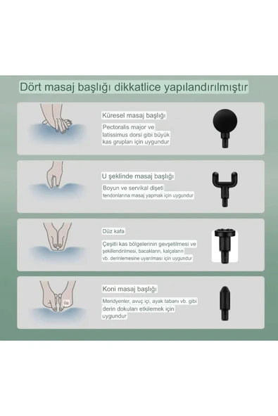 SMAYLİNG Darbeli Titreşim Şarjlı 4 Başlıklı Masaj Tabancası Rahatlatıcı Masaj Aleti Kas Sporcu Egzersiz Aleti - 7