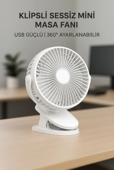 SMAYLİNG Şarj Edilebilir Mandallı Mini Vantilatör – 3 Kademeli Sessiz Masa Fanı