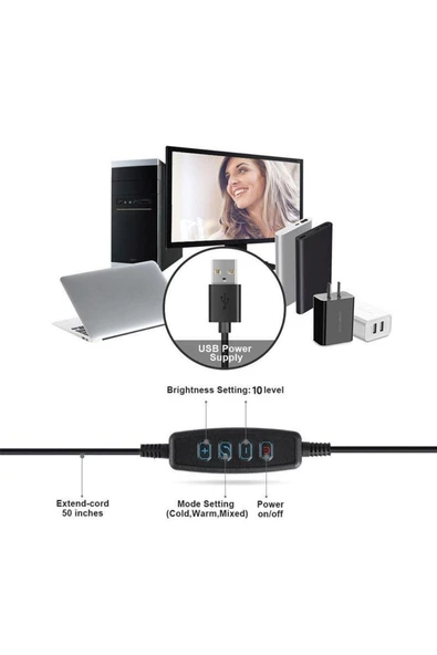 SMAYLİNG Mobil Telefon Tutucu Standı Uzun Kol Esnek Masaüstü Fotoğraf 3 Modları Kısılabilir Led Selfi Işığı - 5