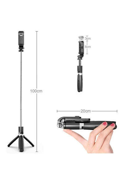SMAYLİNG Kablosuz Stant Tripod Katlanabilir Uzatılabilir Selfi Çubuğu Ios&android Gopro Uyumlu Vlog Kit - 7