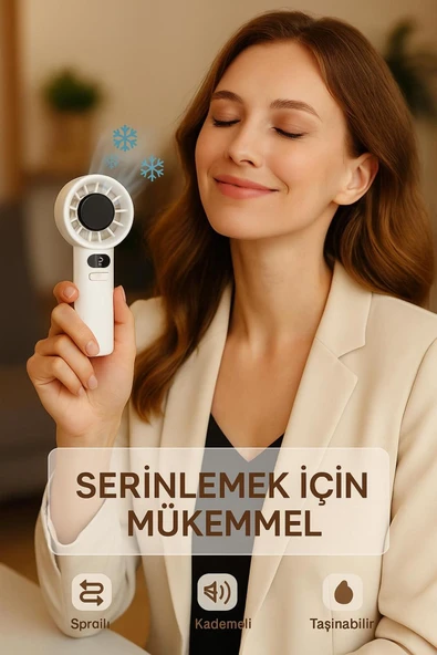 SMAYLİNG Şarjlı Mini El Fanı | Kademe Hız Ayarı, Taşınabilir Serinlik, Dijital Göstergeli - 7