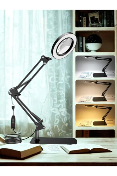 SMAYLİNG 3 Renk Modlu Kısılabilir LED Büyüteçli Masa Lambası – Okuma, El İşi, Tamir ve Hobi Işığı - 1