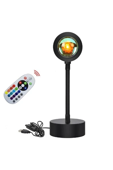 SMAYLİNG Gece Lambası Projektör Kumandalı Gün Batımı 16 Farklı Görüntü Sunset Lamp Ev Ofis Cafe Dekor - 5