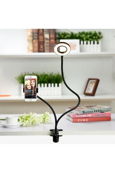 SMAYLİNG Mobil Telefon Tutucu Standı Uzun Kol Esnek Masaüstü Fotoğraf 3 Modları Kısılabilir Led Selfi Işığı - 6