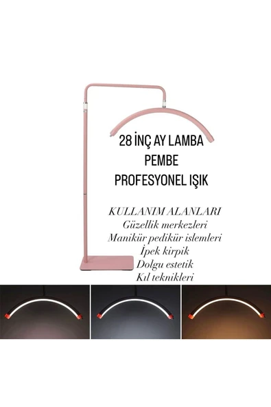 SMAYLİNG Ay Lamba Profesyonel Işık Makeup Klinik Çekim Işığı Ipek Kirpik Estetisyen Tatto Işığı 28 Inç PEMBE - 1