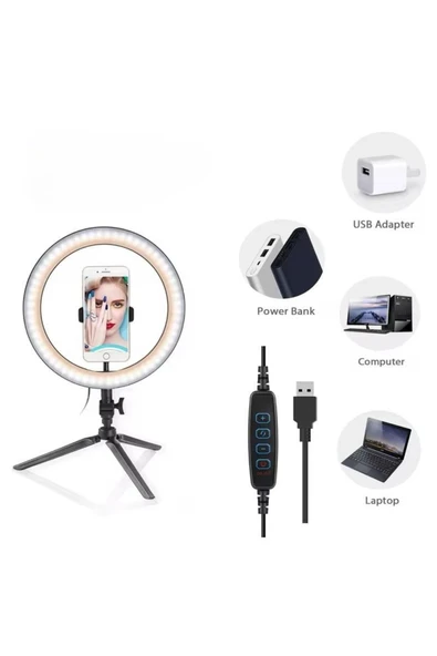 SMAYLİNG Bluetooth Kumandalı 10 İnç LED Tripodlu Makyaj ve Video Işığı Telefon Tutucu + Uzaktan Kumanda Işığı - 2