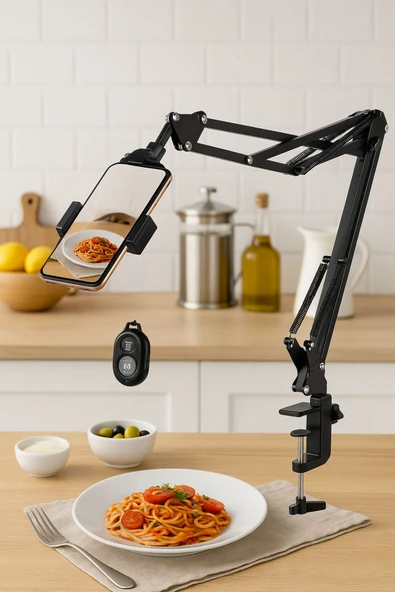 SMAYLİNG Üstten Çekim Telefon Standı + Bluetooth Kumanda Tripodlu Yayıncı Aksesuarı 360° Ayarlı - 7