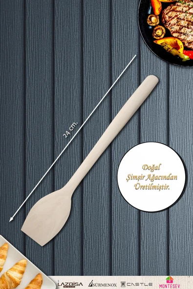 Doğal Şimşir Ağacı Ahşap Tahta Kaşık Spatula Seti Ağaç Kaşık (5li Set) - Resim 6