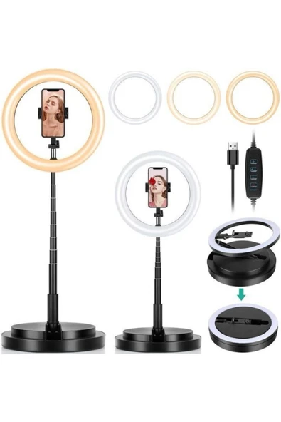 SMAYLİNG Teleskopik Halka Lamba Ring Light Taşınabilir Katlanır Selfie Işığı Makeup Led Tripod Işık - 3