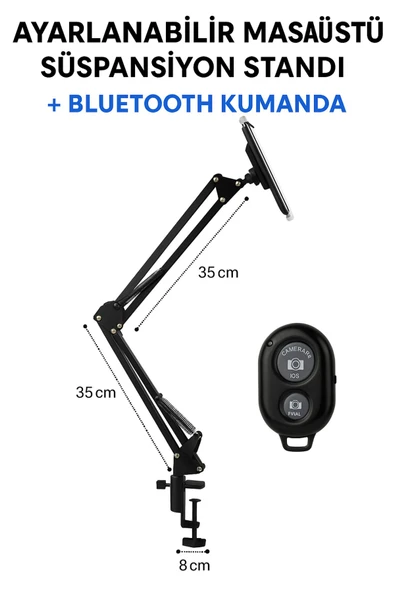 SMAYLİNG Üstten Çekim Telefon Standı + Bluetooth Kumanda Tripodlu Yayıncı Aksesuarı 360° Ayarlı - 4