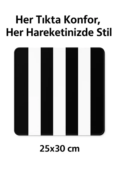 Siyah-Beyaz Çizgili Mouse Pad Kara Kartal Tutkunlarına Özel Beşiktaş Temalı