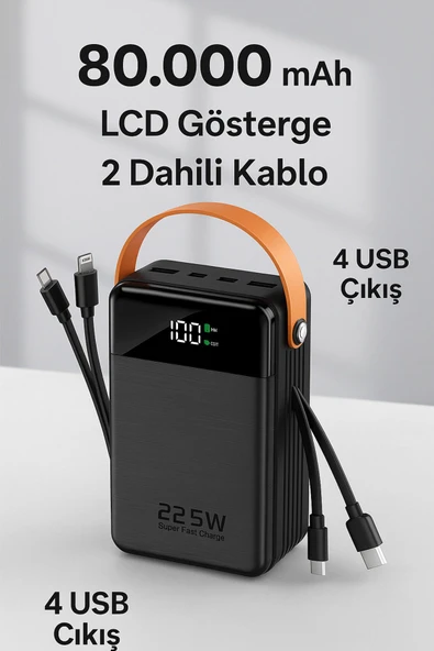 SMAYLİNG 80.000 mAh Ultra Yüksek Kapasiteli Powerbank – Hızlı Şarj, Çoklu Cihaz Desteği, LED Göstergeli