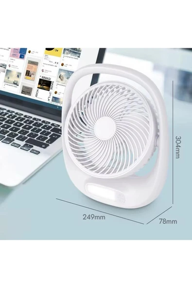 SMAYLİNG Şarjlı Masaüstü Fan – LED Işıklı, 3 Kademeli Hız, 180° Ayarlanabilir Başlık, Sessiz ve Taşınabilir - 2