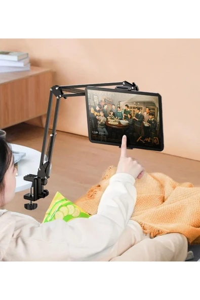 SMAYLİNG Tablet&telefon Tutucu Stand Uzun Kollu Masa Üstü Stant Ayarlanabilir Esnek Açılı 360° Oynar Başlıklı - 4