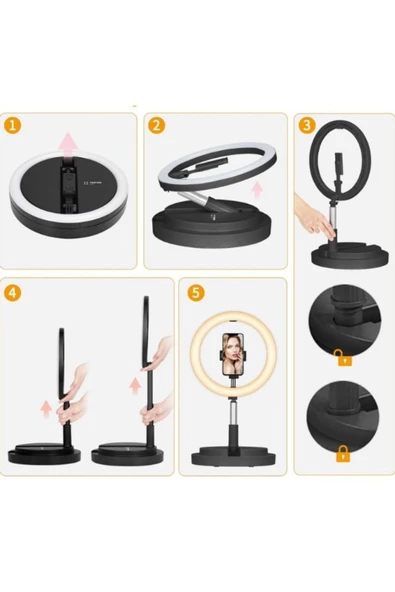 SMAYLİNG Teleskopik Halka Lamba Ring Light Taşınabilir Katlanır Selfie Işığı Makeup Led Tripod Işık - 4