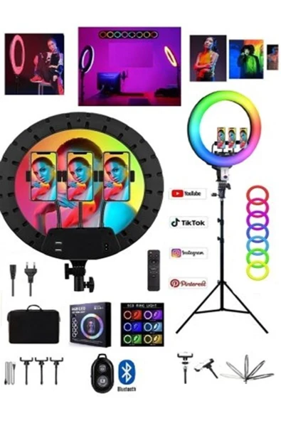 SMAYLİNG Ring Light Mega Boy 70w Rgbli Selfie Çekim Işığı Profosyonel Çantalı Kumandalı Tripodlu Makeup - 3