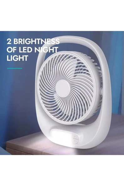 SMAYLİNG Şarjlı Masaüstü Fan – LED Işıklı, 3 Kademeli Hız, 180° Ayarlanabilir Başlık, Sessiz ve Taşınabilir - 3