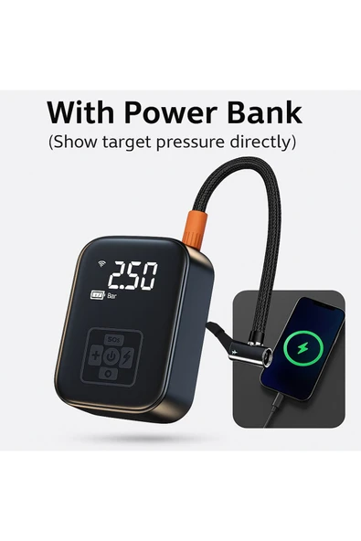 SMAYLİNG Kablosuz Dijital Hava Kompresörü | 4000 mAh Powerbank | 5 Modlu Şişirme Pompası - 5