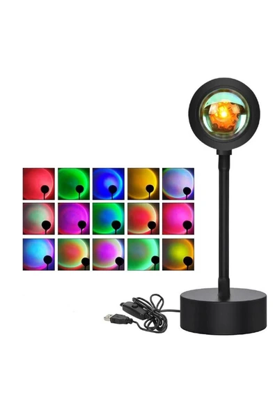 SMAYLİNG Gece Lambası Projektör Kumandalı Gün Batımı 16 Farklı Görüntü Sunset Lamp Ev Ofis Cafe Dekor - 4