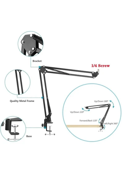 SMAYLİNG Tablet&telefon Tutucu Stand Uzun Kollu Masa Üstü Stant Ayarlanabilir Esnek Açılı 360° Oynar Başlıklı - 5