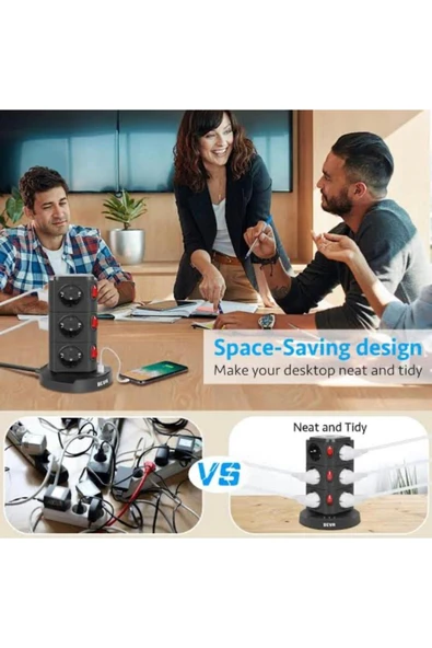 SMAYLİNG Masa Üstü çoklu priz 12 Anahtar 3 USB Giriş Ofis Masası Kablo Toplayıcı Wireless Kablosuz şarj - 2