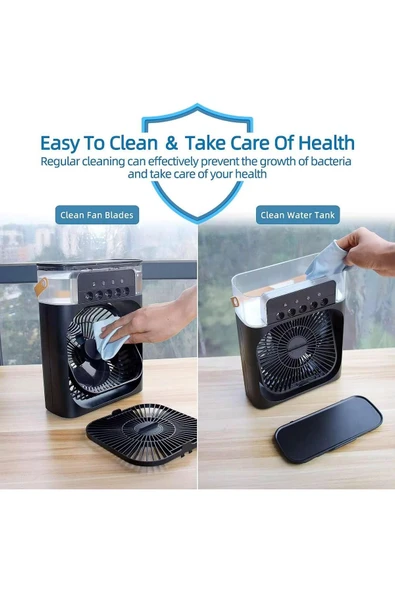 SMAYLİNG Taşınabilir Su Püskürtmeli Masa Üstü Fan 600 ml Hazne 7 Renk LED Işık Zaman Ayarlı Buz Eklenebilir - 2