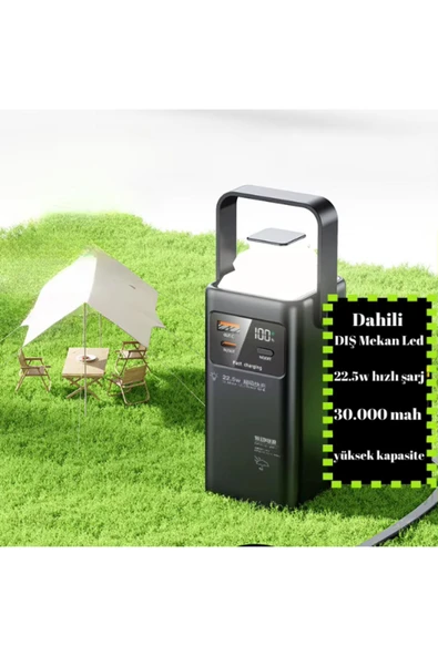 SMAYLİNG 30.000 mAh Ultra Güçlü Powerbank Led Aydınlatmalı Taşıma Askı Hızlı Şarj 22,5w 4xusbMicrolıghtngtypc - 6