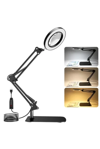 SMAYLİNG 3 Renk Modlu Kısılabilir LED Büyüteçli Masa Lambası – Okuma, El İşi, Tamir ve Hobi Işığı - 4