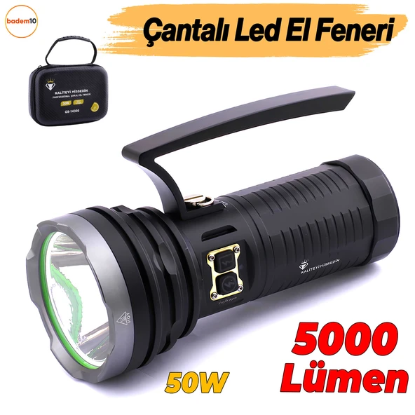El Feneri 5000 Lümen Uzun Menzil 50W Li-ion 4 x 3200 mAh Şarjlı Powerbank Ledli Su Geçirmez Kamp ürün görseli