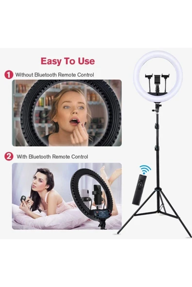 SMAYLİNG Standlı 18 Inç Led Halka Işık Portre Kısılabilir Makyaj Selfie Halka Işık T.çantası Ve Bt Kumanada - 3
