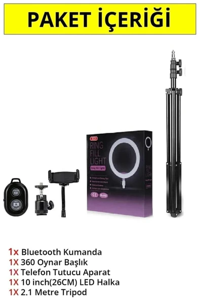 SMAYLİNG 10ınç Youtuber Led Işıklı Tripod Selfie Makyaj Işığı Sürekli Ring Light 26cm 2.1 M Ayaklı Tripot - 2
