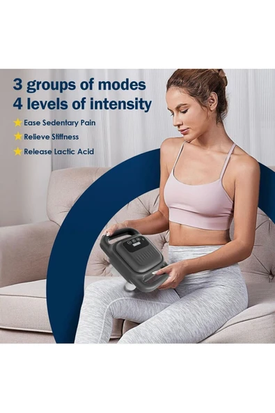 SMAYLİNG 4 Başlıklı Ergonomik Masaj Tabancası Derin Doku Sırt Boyun Masaj Aleti Ağrı Sızı Giderici Sıkılaşma - 7