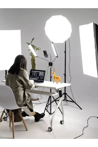 SMAYLİNG Çift Kollu Tribün Led Kalıcı Makyaj Kuaför Güzellik Merkezi Dolgulu Işık Ring Tattoo - 6