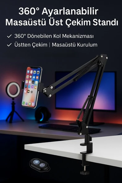 SMAYLİNG Masaüstü Üst Çekim Tripod Yayıncı & Oyuncu Telefon Standı 360° Ayarlanabilir