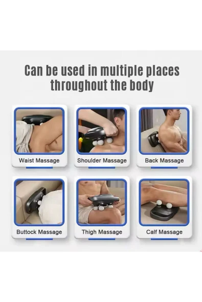 SMAYLİNG 4 Başlıklı Ergonomik Masaj Tabancası Derin Doku Sırt Boyun Masaj Aleti Ağrı Sızı Giderici Sıkılaşma - 4