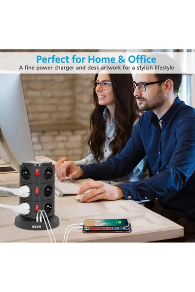 SMAYLİNG Masa Üstü çoklu priz 12 Anahtar 3 USB Giriş Ofis Masası Kablo Toplayıcı Wireless Kablosuz şarj - 3