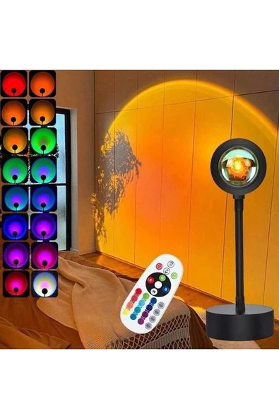 SMAYLİNG Gece Lambası Projektör Kumandalı Gün Batımı 16 Farklı Görüntü Sunset Lamp Ev Ofis Cafe Dekor