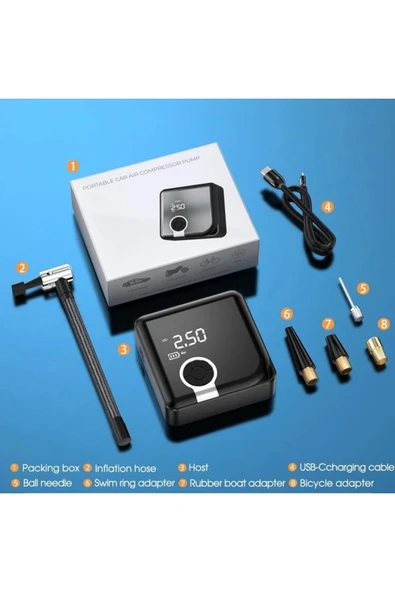 SMAYLİNG Dijital Göstergeli Araba Oto Araç Lastik Şişirme Pompası Hava Kompresörü Powerbank 4000mah Led Işık - 7