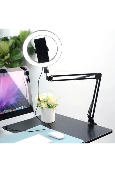 SMAYLİNG Esnek Masaüstü Sıkıştırmalı Tiktoker Ring Light Led Selfie Yayın Işığı 10 Inç + Stand Lüx - 1
