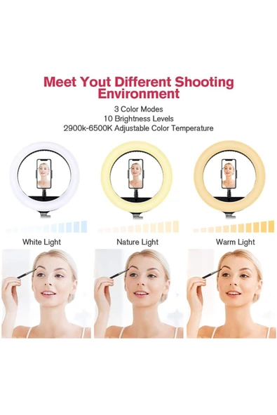 SMAYLİNG Standlı 18 Inç Led Halka Işık Portre Kısılabilir Makyaj Selfie Halka Işık T.çantası Ve Bt Kumanada - 4