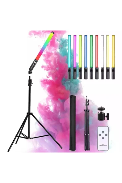 SMAYLİNG El Rgb Çubuk Led Floresan Lamba Fotoğraf Stüdyosu Tiktok Profesyonel Dolgu Işığı Taşınabilir+tripod